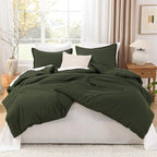 Litanika Oversized King Comforter 128x120, 3 Pieces Olive Green Lightweight Solid Bedding Comforter Set, All Season Fluffy Bed Set (1 Comforter & 2 Pillowcases)