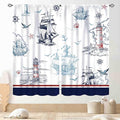 Nautical Curtains, Vintage Marine Coastal Sailboat Compass Anchor Ocean Beach Lighthouse Watercolor Blue Decorative Drapes for Bedroom Living Room Kitchen Bathroom Window 2 Panels, 63"x72" Inch