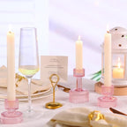 Candlestick Holders Bulk, 6 Pcs Pink Combination Candle Holders Set, Crystal Candle Holders for Wedding, Table Centerpiece, Home Decoration