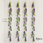Wisteria Artificial Flowers Garland, 4Pcs Total 28.8ft Silk Faux Wisteria Vine Kit, Hanging Flower Plant for House Outdoor Garden Ceremony Outside Wedding Arch Floral Decor (4, Purple)