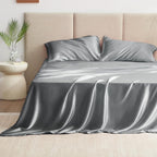 Love's cabin Satin King Sheet Sets - 4 Piece Dark Grey Silky Sheets King Size Bed Set with Deep Pocket, Luxury Silk Feel King Size Satin Sheet Set (1 Flat Sheet,1 Fitted Sheet,2 Pillow Cases)
