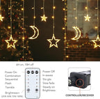 Christmas LED Curtain String Lights - 18FT 12 Drops 138 LED Star Moon Hanging Lights with Remote, 8 Modes, 6H Timer, Waterproof Connectable Window Lights for Indoor Outdoor Holiday Decorations