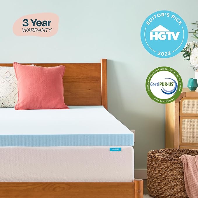 LINENSPA Memory Foam Mattress Topper - 3 Inch Gel Infused Memory Foam - Plush Feel - Cooling and Pressure Relieving - CertiPUR Certified - Dorm Room Essentials - California King Size