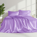 Love's cabin 4Piece California King Satin Bed Linen Set, Lavender Silky Satin Sheets, Deep Pocket, Luxury Silk Feel, 1 Flat, 1 Fitted Sheet, 2 Pillow Cases