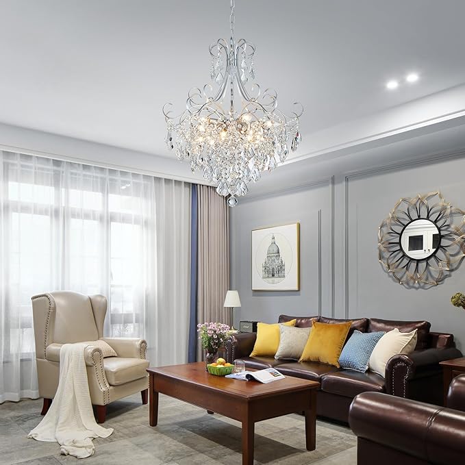 WUZUPS Crystal Chandelier 10-Light Pendant Ceiling Light Modern Lighting Fixture for Dining Room Hallway Bedroom Kitchen Bathroom, H 27.6" x W 22.8", E12 Base, Silver