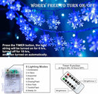 Christmas Snowflake String Lights, 20 FT 40 LED Battery Operated Blue Fairy Lights with Remote, 8 Modes Hanging Lights for Bedroom Room Decor Patio Party Wall Indoor Outdoor Xmas Tree Decorations