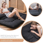 MAXYOYO Japanese Floor Mattress Futon Mattress, 4" Thicken Tatami Mat Sleeping Pad Foldable Roll Up Mat Boys Girls Dormitory Pad Kids Floor Lounger Pillow Bed, Black, King