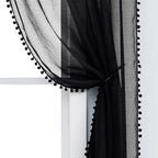 Treatmentex Modern Black Sheer Curtains for Studio 72 inches Long Bedroom Curtain Panels Living Room Bedroom Pom Pom Window Drapes 2-Pack