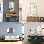 Kelly Miller 24"x36" Gold Mirror for Wall, Gold Scalloped Mirror Vanity Mirror Decorative Wall Mirror Art Beveled Framed for Master Bath Half Bath Living Room Fireplace Mantle Hallyway Entryway