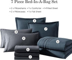 Monbix California King Size Comforter Set - 7 Pieces Bed in a Bag Cal King, Blue Grey Bedding Sets with Comforter, All Seasons Down Alternative Comforter Bed Set with Sheets, Pillowcases & Shams