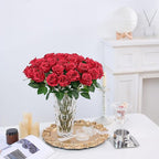 FOTEEWL 60 Pcs Artificial Rose Flower Realistic Faux Silk Roses Stem Fake Roses Bouquet for Flower Arrangement,Wedding Centerpieces,Party,Home Decorations (Burgundy)