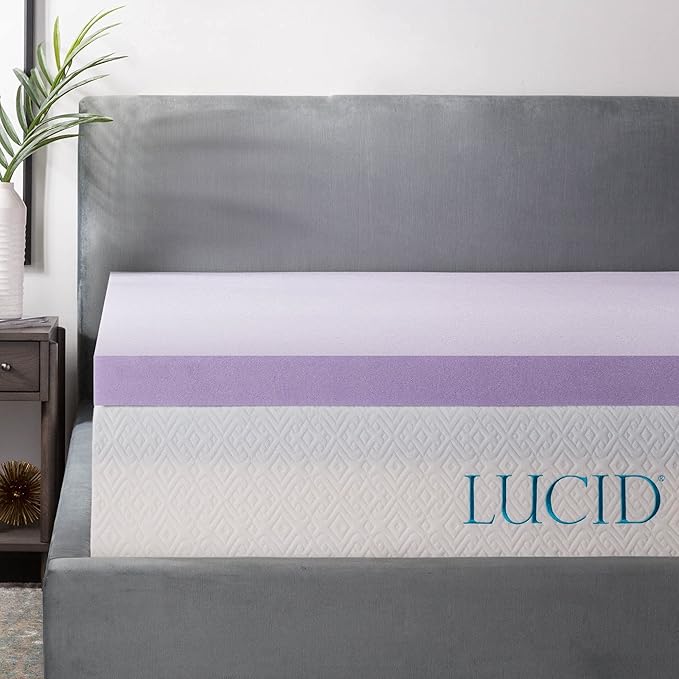 LUCID 3 Inch Lavender Infused Memory Foam Mattress Topper, Twin XL Size – Ventilated Design – Pressure Relieving Bed Topper - Mattress Pad – CertiPur Certified