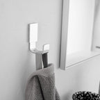 BESy Brass Clothes Hook Single Towel Hook for Bathroom Kitchen Garage Square Style Robe Hooks Coat and Hat Hook, Self Adhesive with Glue or Wall Mounted with Screws, Polished Chrome