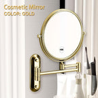 Gold 1x10x Magnifying Double Sided Bathroom Mirror 360 Degree Swivel Makeup Mirror Adjustable Extension Arm Wall Mount 8 Inch Non-Illuminated Beauty Mirror Shaving Mirror (Oval Base)