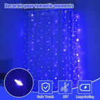 Curtain Light, 9.8ft x 9.8ft Copper Wire String Lights, USB Powered Hanging Window Fairy Lights, 8 Lighting Modes, Remote Control for Home Christmas Wedding Party (Blue)