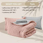 HYMOKEGE Rose Gold/Light Grey Twin Comforter Set Seersucker 5 Pieces, All Season Luxury Bed in a Bag for Bedroom, Bedding Set with Comforter, Sheets, Pillowcase & Sham