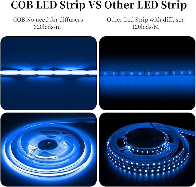 iNextStation COB LED Strip Light Blue 16.4FT 5M, DC12V CRI 93+ Dimmable Flexible LED Tape Lights for Bedroom, Kitchen, TV Backlight, Cupboard, Wardrobe, Home Lighting Decor
