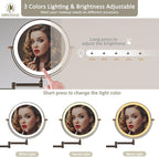 Rechargeable Wall Mounted Lighted Makeup Vanity Mirror 8 Inch Double Sided 1X 10X Magnifying Bathroom Mirror, 3 Color Lighting, Touch Screen Dimming, 360 Rotation Oil Rubbed Bronze