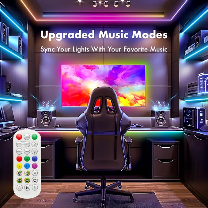 65.6ft Led Lights for Bedroom Music Sync Color Changing Led Strip Lights IC+RGB with Remote App Control Led Strip, Led Lights for Room Home Kitchen Decor Party