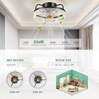 13" Ceiling Fans with Lights and Remote - Flush Mount Low Profile Ceiling Fans - Bladeless Enclosed Fans with Led Light and Stepless Dimming, Small Modern Fan for Bedroom