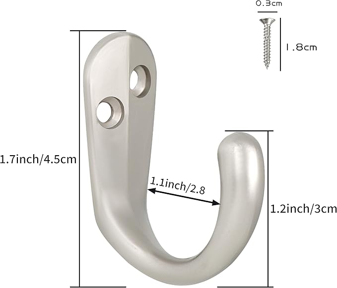 IBosins 15PCS Coat Hooks Wall Mounted Single Prong Robe Hook for Hanging Towel Hooks with 30 Screws for Bags, Hat, Cap, Scarf, Cup (Silvery)