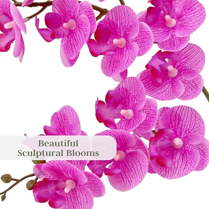 CG Hunter Faux Pink Orchid Plant, Premium Artificial Indoor Flower Display Stands 24”, Beautiful Sculptural Blooms That Lasts Forever, Grey Planter Pot Included