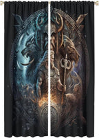 Cool Norse Viking Theme Curtains - Fantasy Ancient Symbols Wildlife Wolf Nordic Vikings Thermal Insulated Blackout Curtains - Rod Pocket Window Treatment Drapes for Bedroom 2 Panels 63L x 21W