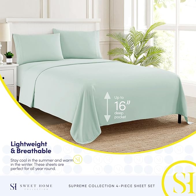 Twin XL Sheets - Breathable Luxury Sheets with Full Elastic & Secure Corner Straps Built In - 1800 Supreme Collection Extra Soft Deep Pocket Bedding Set, Sheet Set, Twin XL, Mint