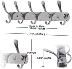 SKOLOO Coat Rack Wall Mount - Modern, Metal Wall Coat Rack with 5 Hooks, Pack of 2, Sturdy Wall Hook Rack Rail for Hanging Coat, Jacket, Clothes, Hat, Silver
