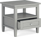 SIMPLIHOME Warm Shaker SOLID WOOD 20 Inch Wide Rectangle Transitional End Side Table in Fog Grey, For the Living Room and Bedroom