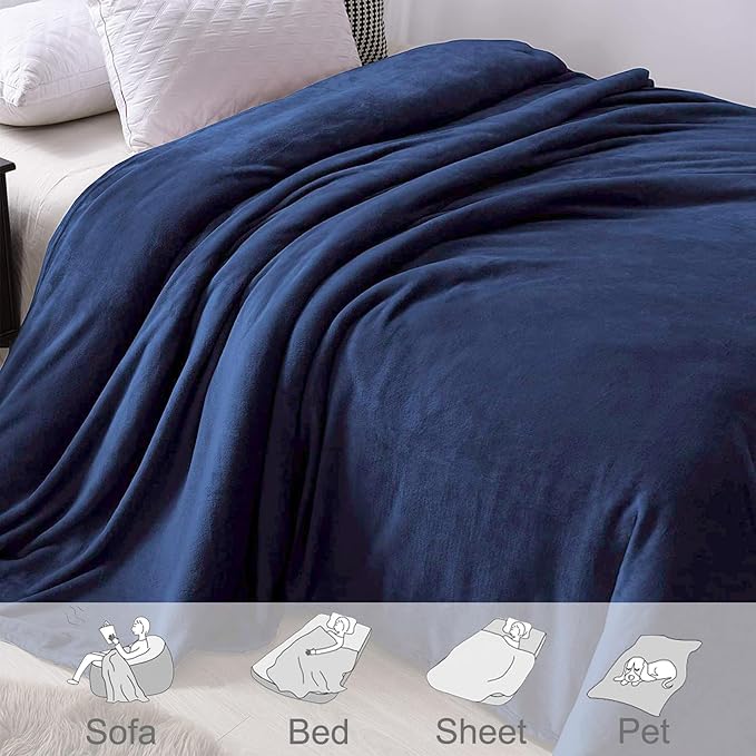 Exclusivo Mezcla Fleece Blanket King Size for Bed, Super Soft and Warm, All Season Use, Cozy, Plush, Lightweight, 120x120 Inches, Navy Blue