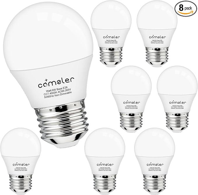 comzler LED Refrigerator Light Bulb, E26 LED Bulbs 60 Watt Equivalent, A15 Appliance Small Bulbs E26 Base with 4000K Natural White, Ceiling Fan Bulb, 600LM, Indoor Outdoor Light, Non-Dimmable, 8 Pack