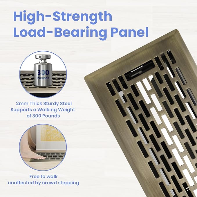 4x14 Inches Heavy Duty Walkable Floor Register - Easy Adjust Air Supply Lever Decorative Floor Vent Covers, Boston Design Vent Covers for Home - Antique Brass