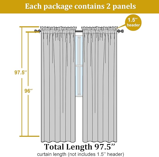 OWENIE Gold Sheer Curtain 96 Inch Long 2 Panels Set, Light Filtering Clear Rod Pocket Soft Sheer Curtain 95 for Bedroom/Living Room, 2Pcs, Each 42" W x 96" L,Gold