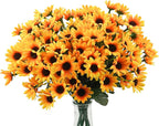 Uieke 24 Bundles Sunflowers Artificial Flowers Daisy Mums 24 Stems Fake Fall Flowers Outdoor UV Resistant No Fade Shrubs for Indoor Outside Home Wedding Office DIY Garden Fall Décor (Yellow)