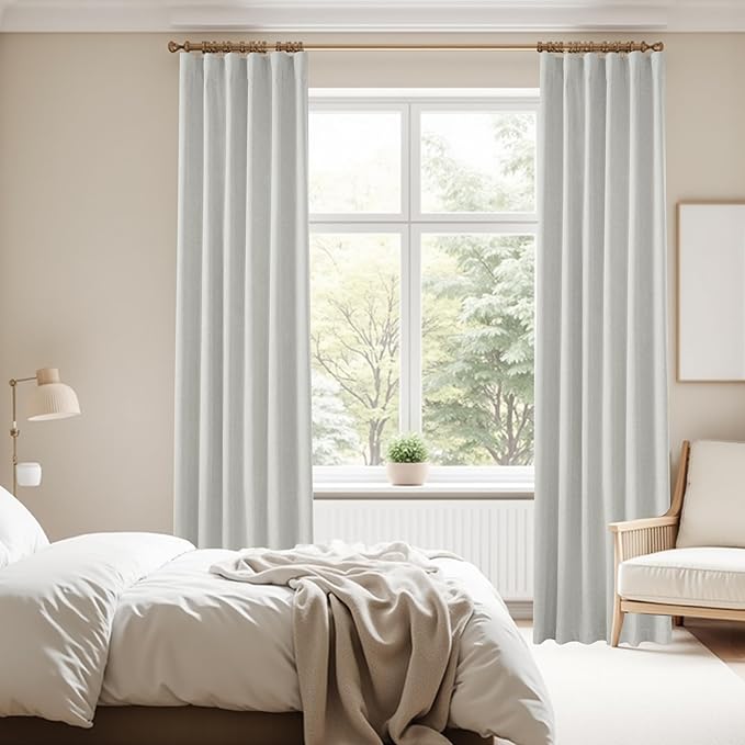 Light Grey 102 Inch Blackout Curtains, Extra Long Natural Linen Fabric for Living Room & Nursery, Thermal Insulated Noise Reducing Drapes 2 Panels, Back Tab/Rod Pocket/Pleated, 52x102 Inch