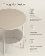 VASAGLE LILEA Collection - Small Round Side End Table, Modern Nightstand with Fabric Basket, Cream White ULET223K67