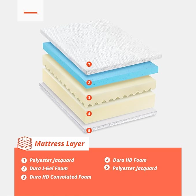 PrimaSleep Twin XL Mattress, 6 Inch Gel Memory Foam Mattress, Gel Infused for Comfort and Pressure Relief, CertiPUR-US Certified, Bed-in-a-Box, Medium Firm, Twin XL Size