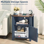 Night Stand with Charging Station and USB Port, 18 Inch Farmhouse Nightstand with Storage Shelf, Rustic Couch End Table with Magnetic Door, Wood Bed Side Tables for Bedroom, Home, Nayv Blue