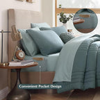 Monbix Full Comforter Set - 7 Pieces Dark Green Bed in a Bag Full Size Bedding Sets with Comforters, All Seasons Down Alternative Comforter with Sheets,Pillowcases & Shams