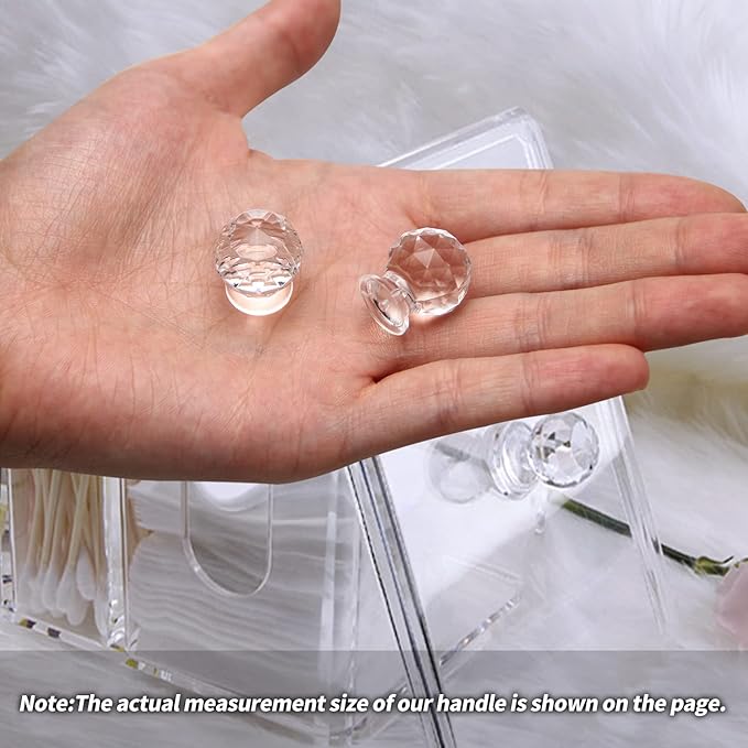 MroMax 12Pcs Tiny Pull Handle Round Diamond Acrylic Mini Knob 17mm Diameter Clear Shiny Cute Decoration for Jewelry Box, Gift Case and Makeup Box