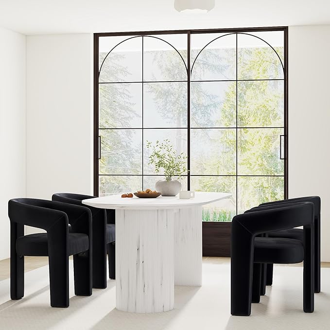 Modern Barrel Dining Chairs Set of 4, Velvet Upholstered Accent Side Chair with Arms Comfy Makeup Vanity Chairs, Dining Living Room Kitchen Chairs, Black