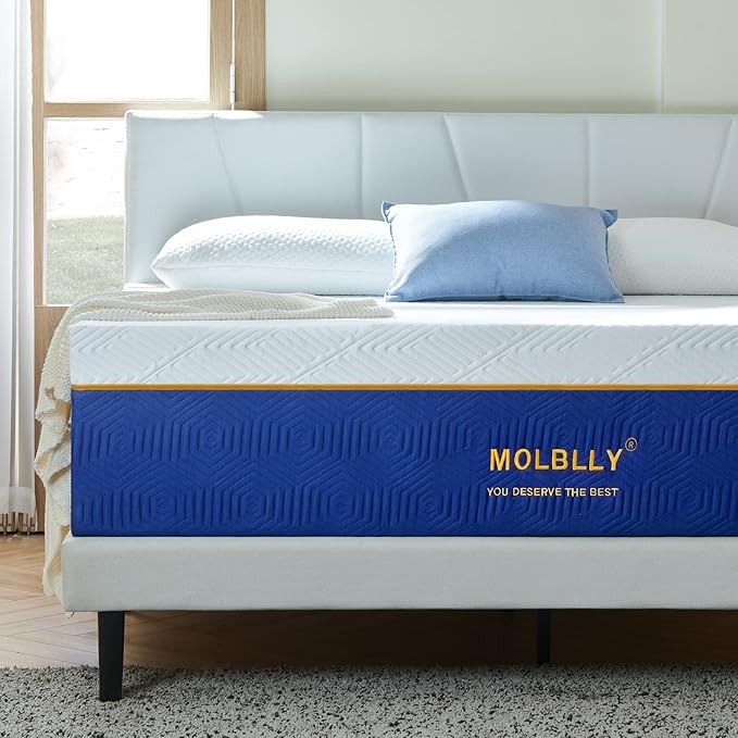 Molblly Queen Mattress, 10 Inch Cooling-Gel Memory Foam Mattress Bed in a Box,Cool Queen Bed Supportive & Pressure Relief with Breathable Soft Fabric Cover,Premium