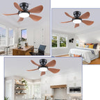 32 Inch Modern Ceiling Fans with Lights, Small Flush Mount Ceiling Fan with Light and Remote/APP Control, 5 Reversible 6 Speeds Curved Blades, 3 CCT Dimmable Lights for Kids Room, Brown