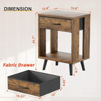 GYIIYUO Nightstands Set of 2 with Fabric Storage Drawer and Open Wood Shelf, Side Table with Storage for Bedroom, Night Stand with Drawer for Bedroom, Bedside Tables - 15.8" D x14 W Rustic Brown