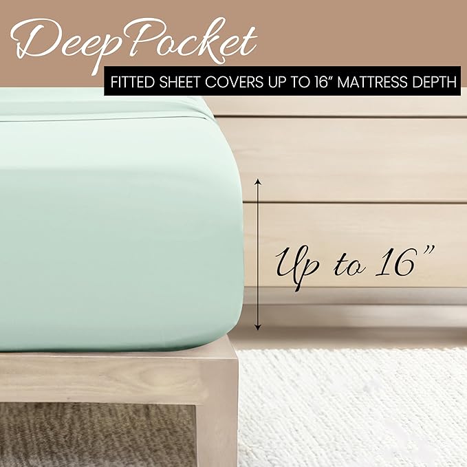 Linen Market Double-Brushed Microfiber King Sheet Set 4 Piece – Oeko-TEX Certified Ultra Soft & Wrinkle-Free - 16" Deep Pocket Sheets - Easy Care King Size - Mint
