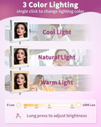 Rechargeable Wall Mounted Makeup Mirror with Lights, 4000mAh Double Sided 1X/10X Magnifying Vanity Mirror with 3 Color Lights, Touch Dimmable, 360° Extension Foldable Arm (Chrome)