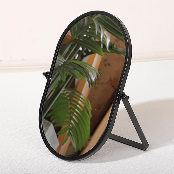 Metal Stand Adjustable Makeup Vanity Mirror Portable Black Small Desktop Mirror with 180° Rotation Desk Mirrors for Dressing Room,Bedroom, Bathroom,Tabletop