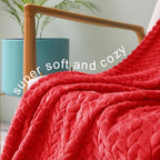 Exclusivo Mezcla Fleece Queen Size Blanket for Bed, 90x90 Inches Soft Cozy Jacquard Flannel Blankets, Lightweight Fuzzy Plush Warm for Winter, Red