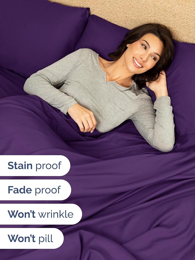 Extra Deep Full Sheet Set - 6 Piece Breathable and Cooling Sheets - Hotel Luxury Bed Sheets Set - Easy & Secure Fit - Soft, Wrinkle Free and Comfy Sheets Set - Purple Sheet Set with Extra Deep Pockets